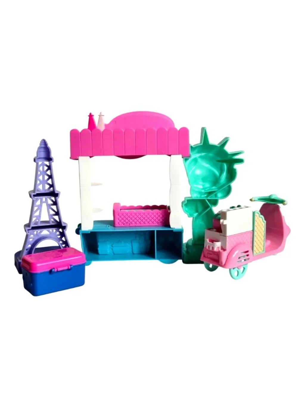 Shopkins Playset Bundle Lot Hot Dog Stand Eiffel Tower Scooter Real Littles